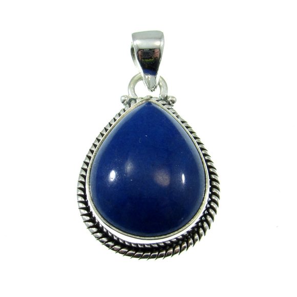 Solid 925 Sterling Silver Teardrop Lapis Lazuli Pendant, January Birthstone - Picture 1 of 5